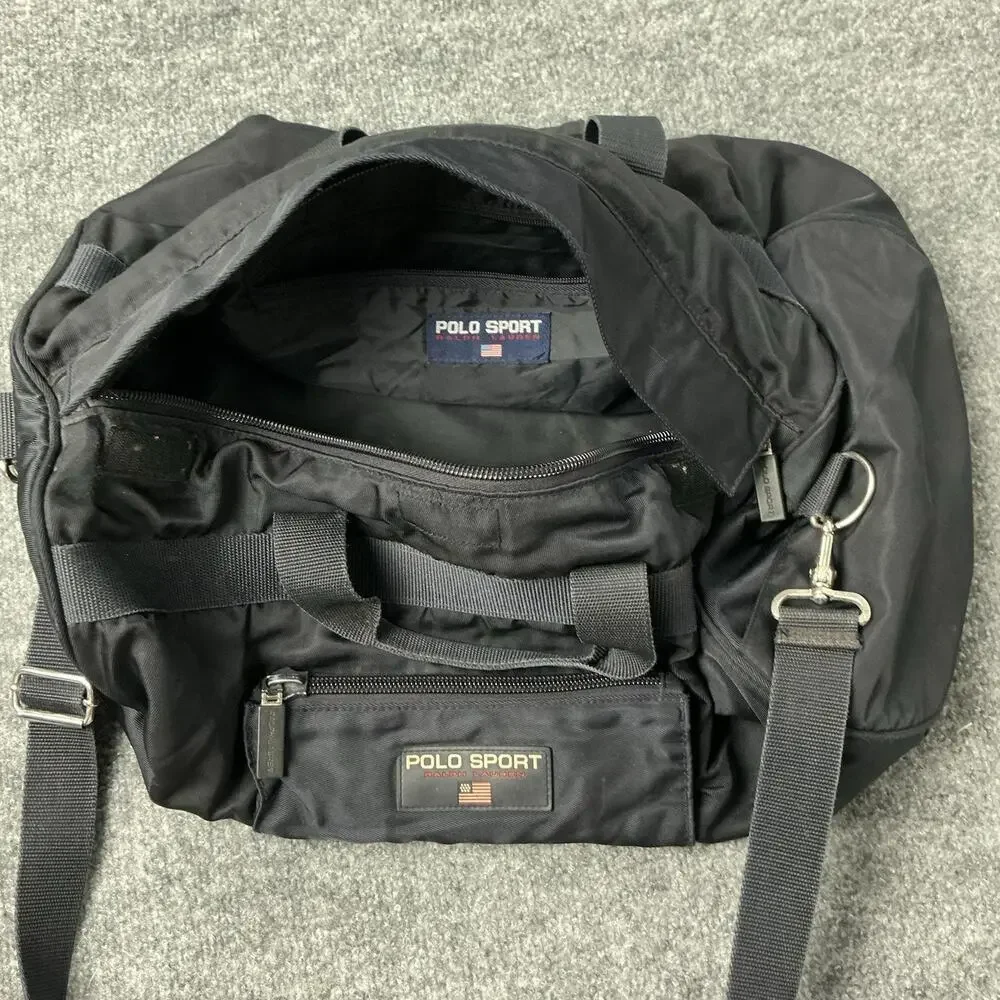 Vintage Polo Sport Ralph Lauren Large Black Duffle Gym Travel Weekender